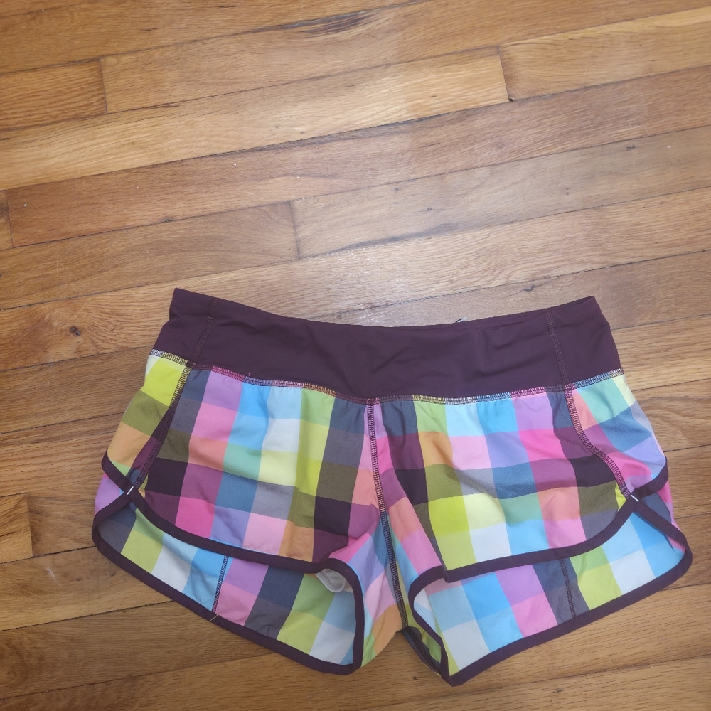 Lululemon Run Speed Lined Short in Sea Check Multi Plum Size 8